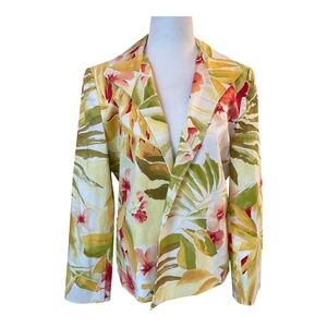 Linda Allard Ellen Tracy Silk Floral Blazer Jacket Size 12 Tropical Print